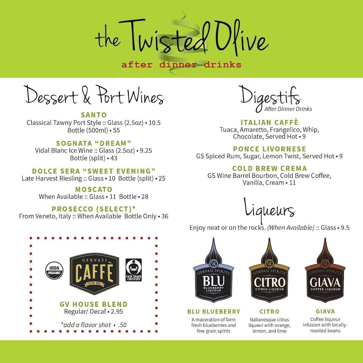 Menu at The Twisted Olive pub & bar, Green