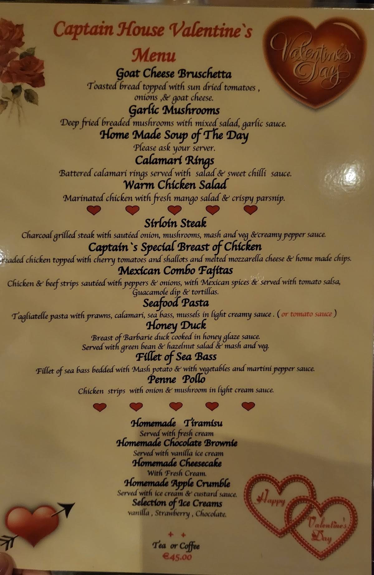 Menu at Captain House Restaurant, Tullamore