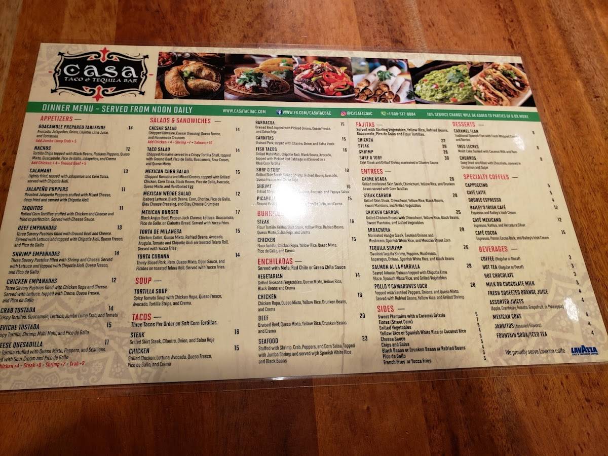 Menu at Casa Taco & Tequila Bar, Atlantic City