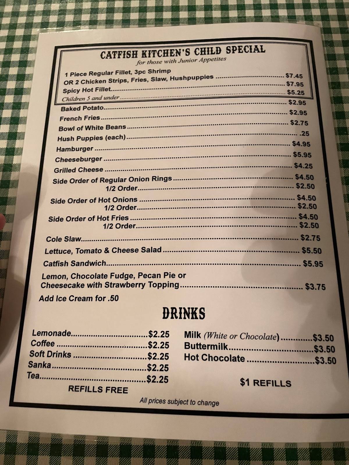 Menu at Catfish Kitchen restaurant, Burns, US70