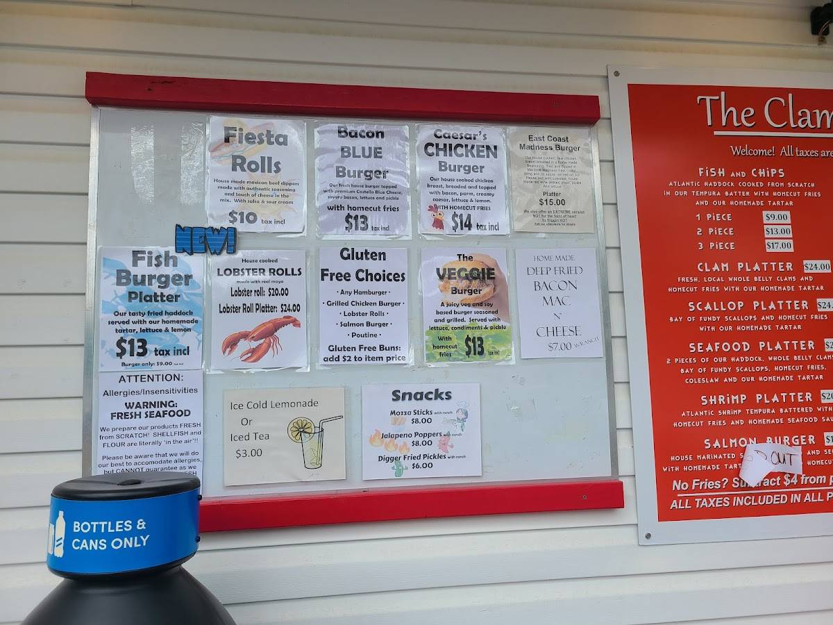 Menu at The Clam Digger restaurant, Chamcook, NB127