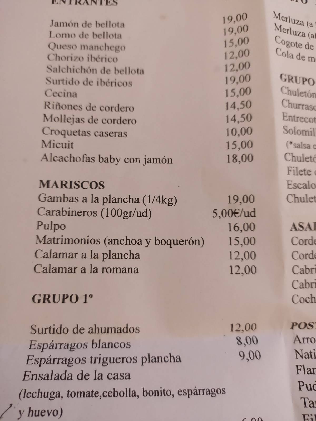 Carta del restaurante Asador del Cobeña Cobeña