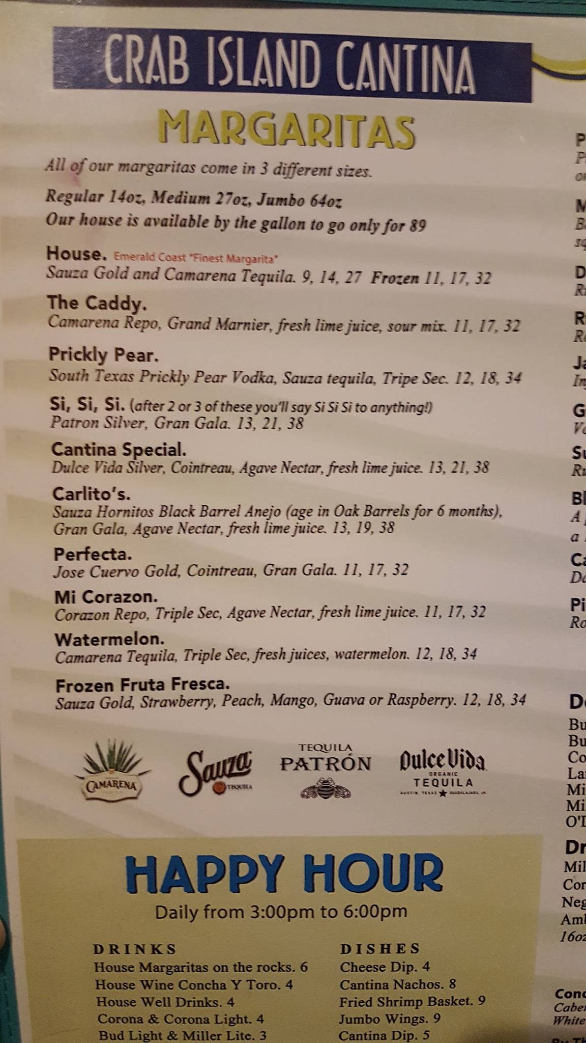 Menu at Crab Island Cantina restaurant, Destin