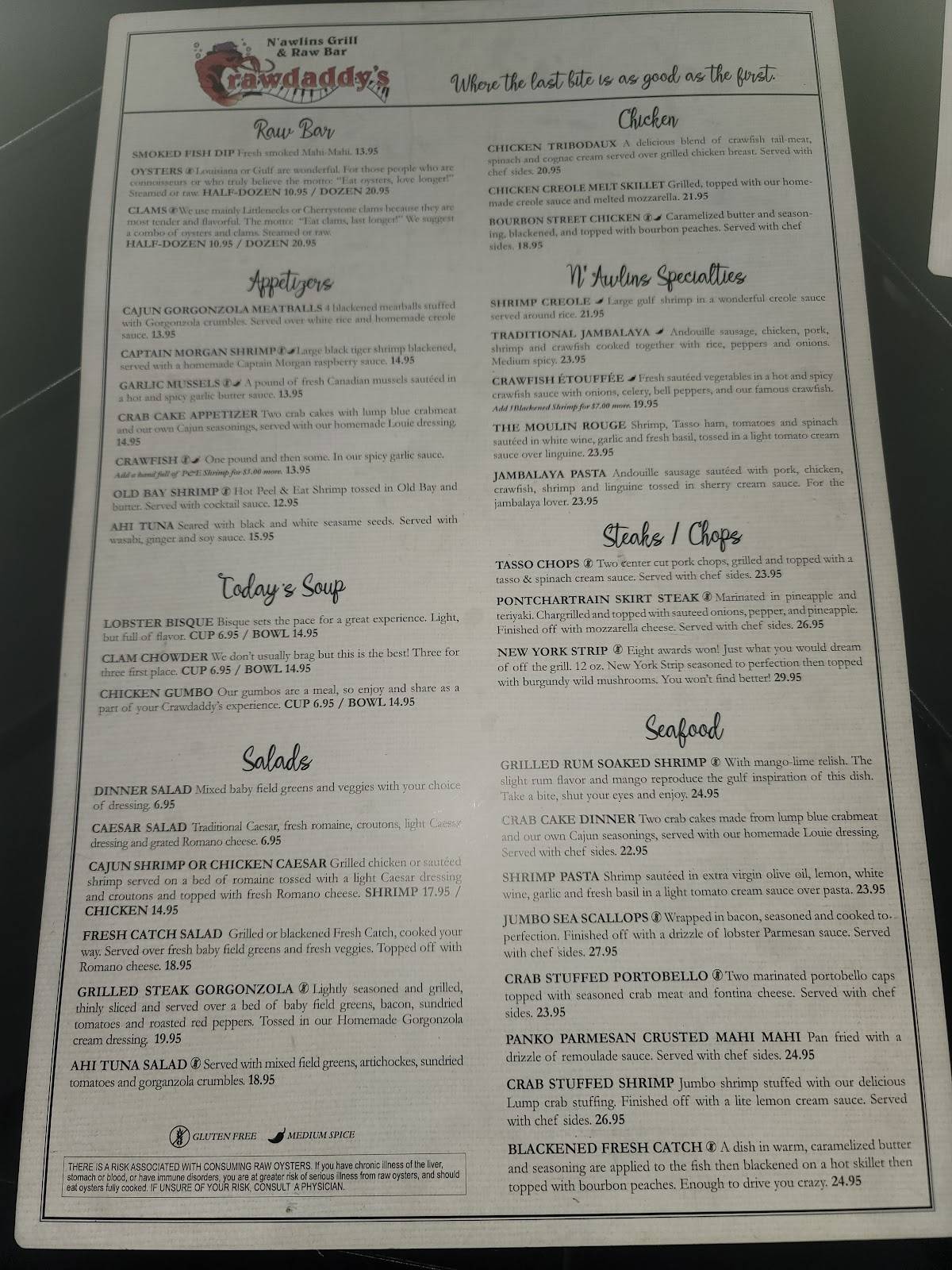 Menu at Crawdaddy's Grill and Raw Bar, Jensen Beach