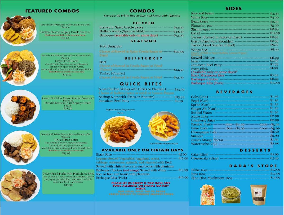 Menu at Dada's Kitchen restaurant, Haines City