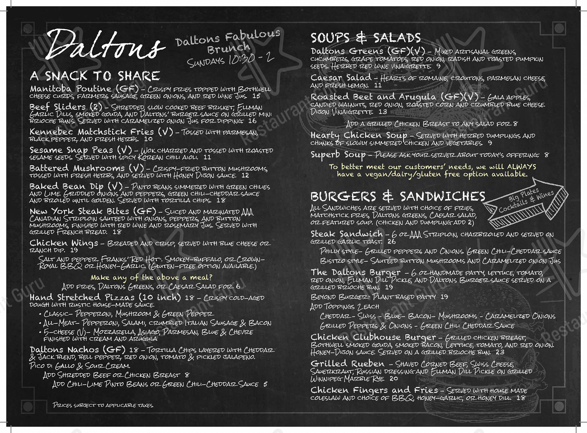 Menu at Daltons Restaurant & Lounge, Winnipeg