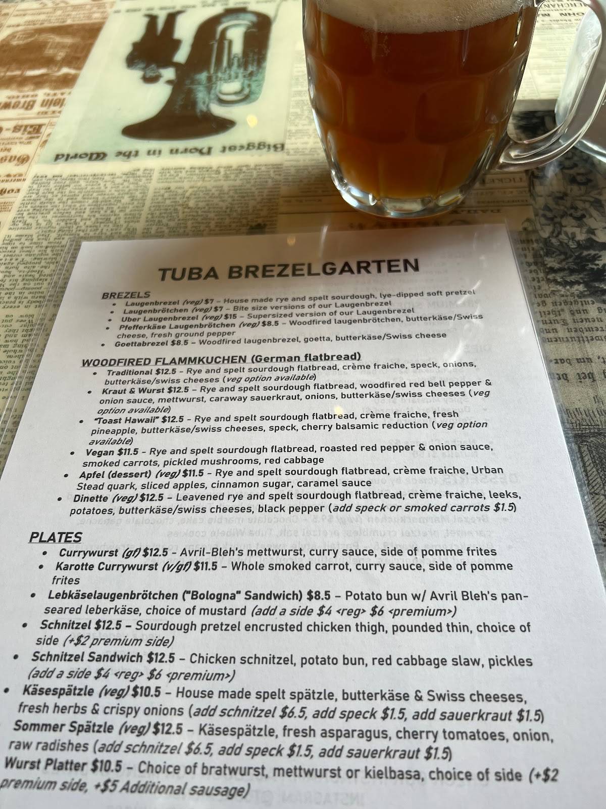 Menu at Tuba Baking Co. restaurant, Dayton, 517 6th Ave