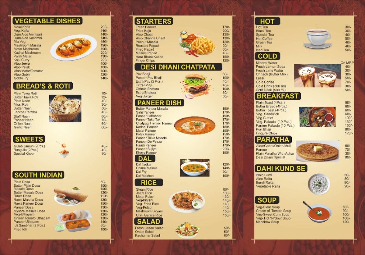 Menu at Desi Dhani Restaurant, Tapukara, Alwar Bypass Rd