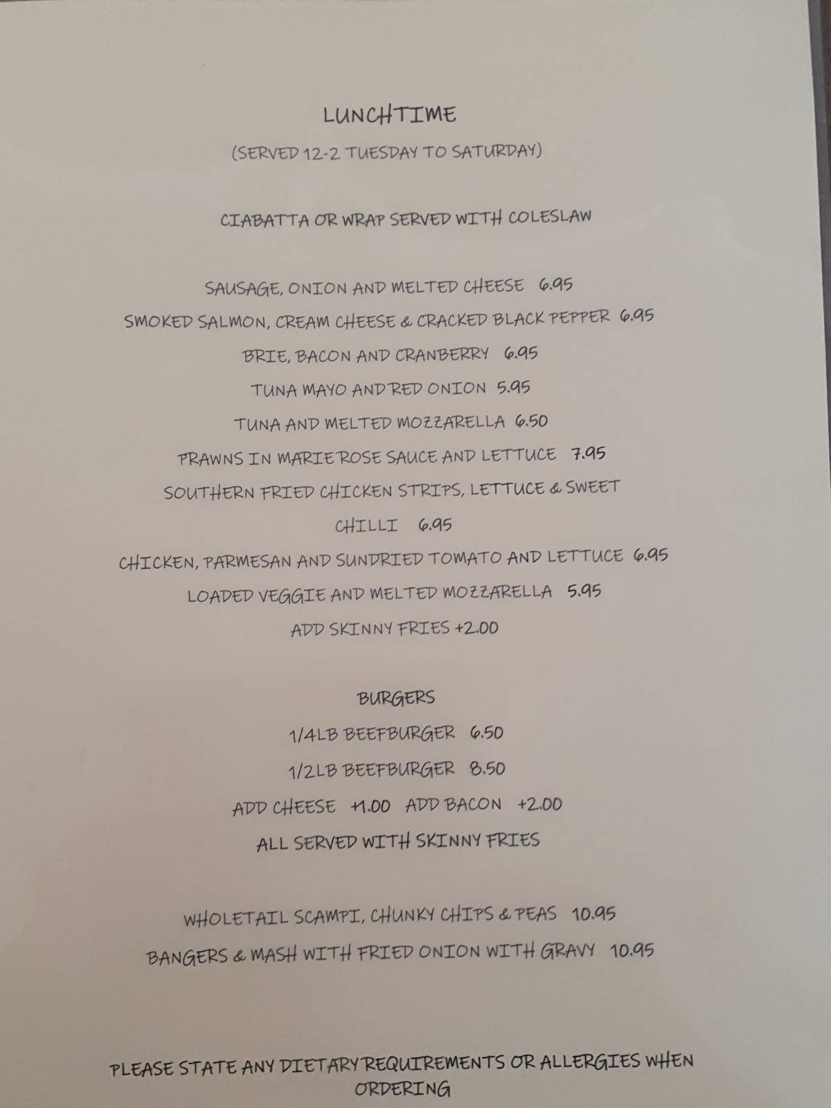 Menu at Dukes Head pub & bar, Sellindge