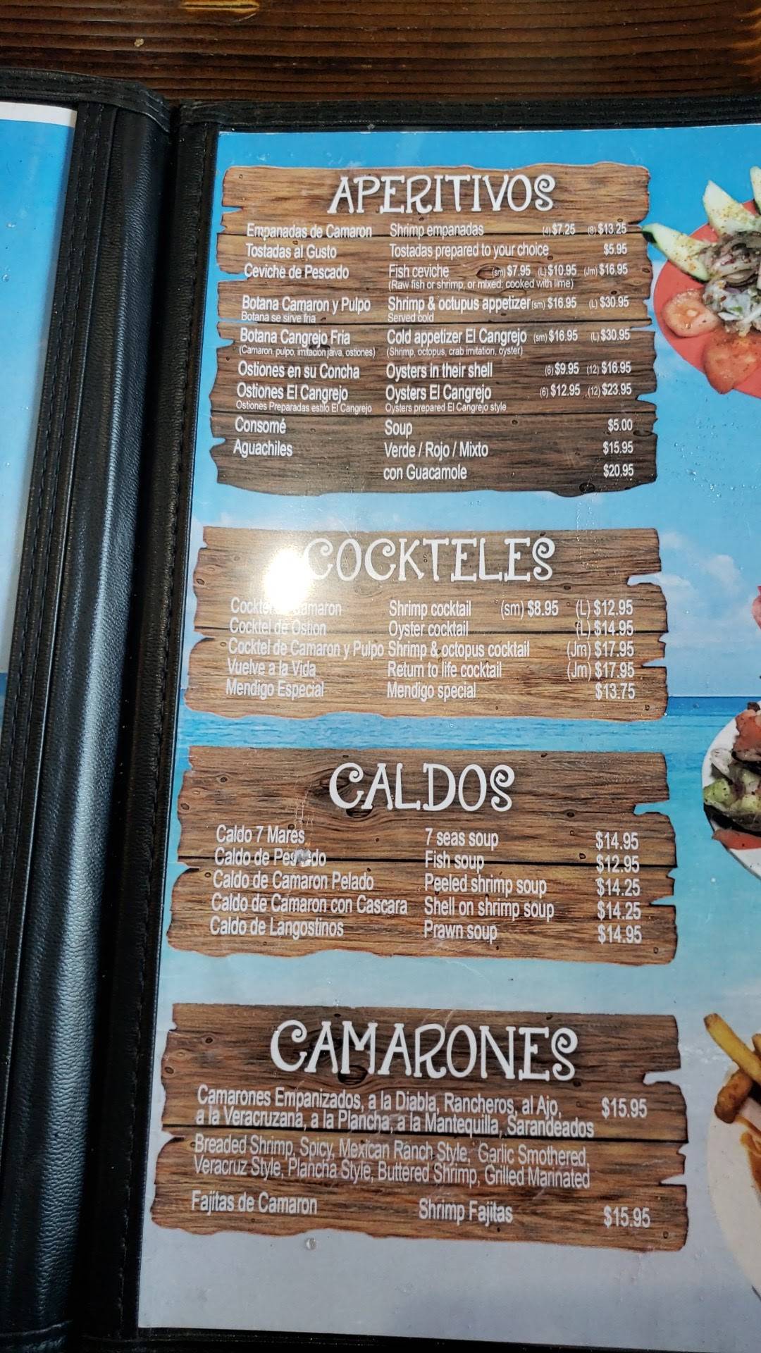 Menu at El Cangrejo seafood restaurant, Chicago, S Archer Ave