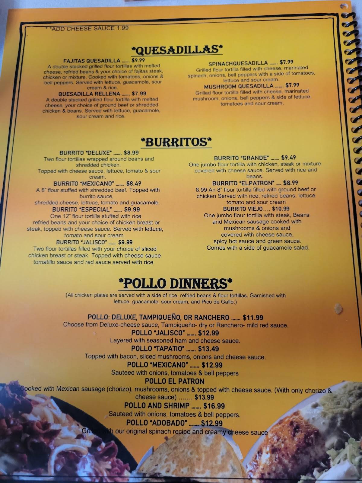 Menu at El Patron restaurant, Quincy