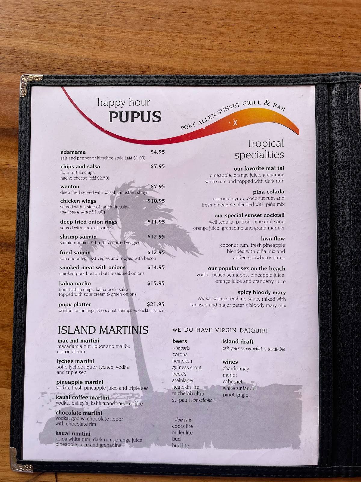 Menu at Port Allen Sunset Grill & Bar, Eleele