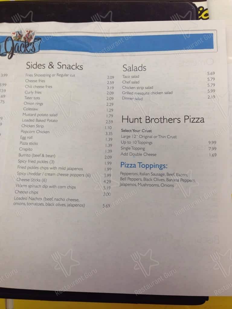 Menu at Jacks, Fairfield Bay