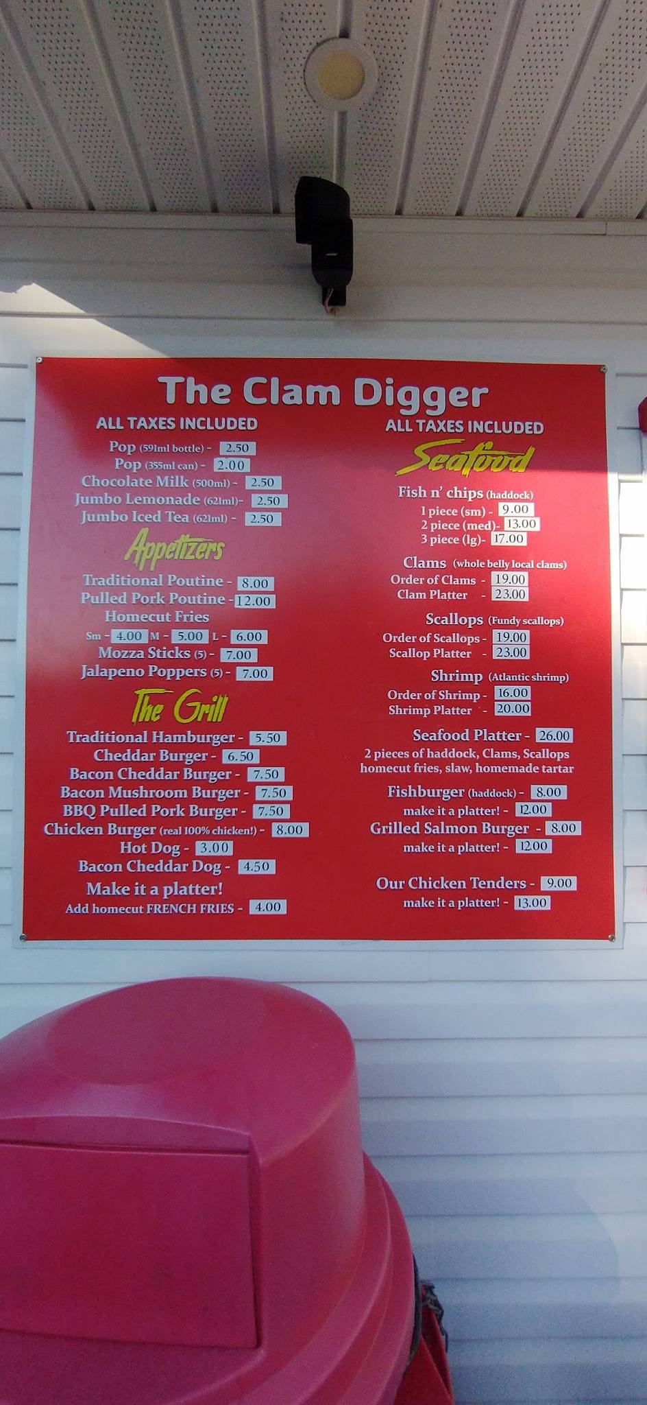 Menu at The Clam Digger restaurant, Chamcook, NB127