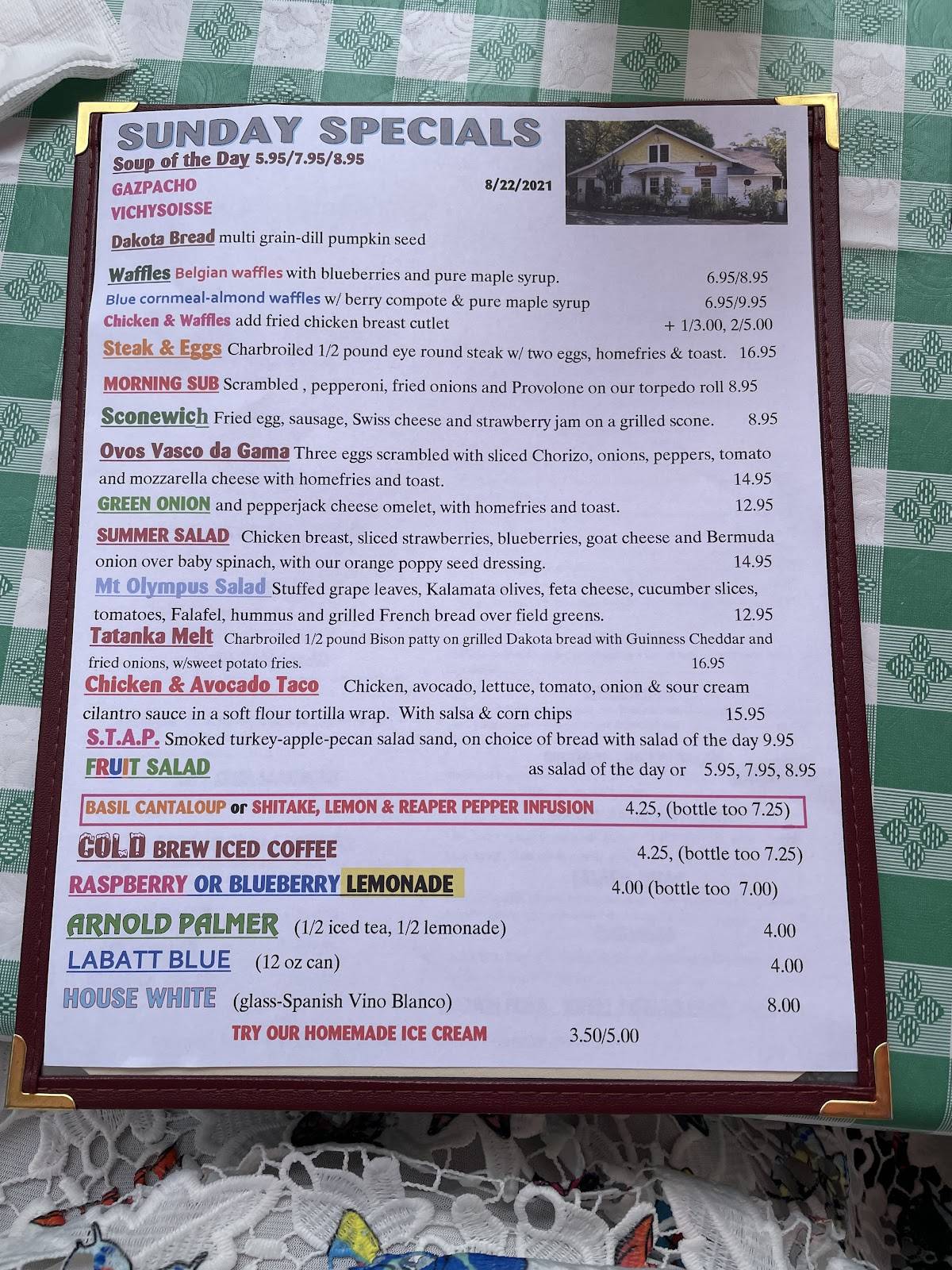 Menu at Four Corners restaurant, Delmar