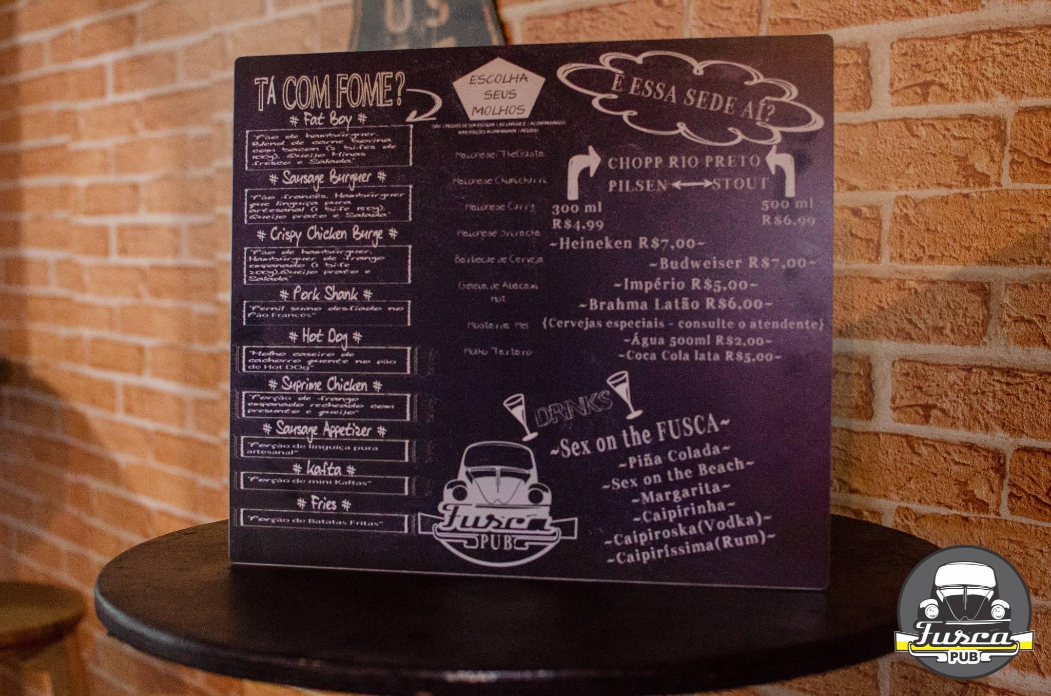 Menu em Fusca Pub, Valença