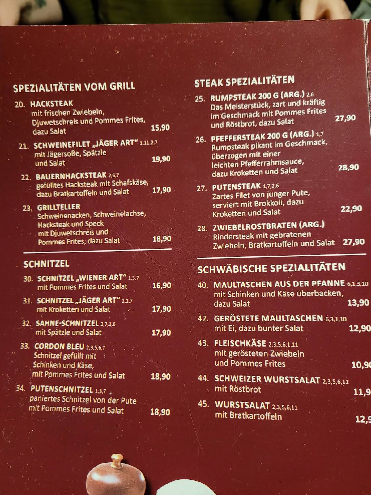 Speisekarte Von Gasthof Zum B Ren Restaurant Asperg K Nigstra E