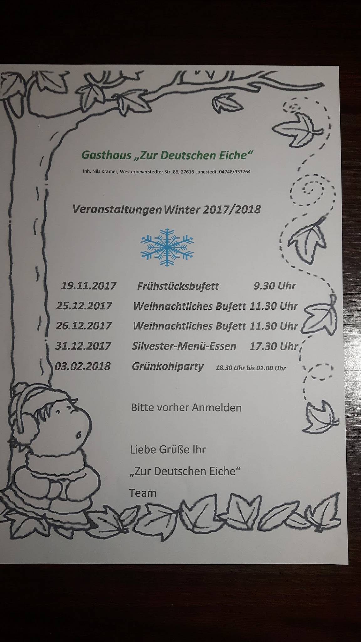 Speisekarte Von Gaststätte Zur Deutschen Eiche Restaurant, Beverstedt