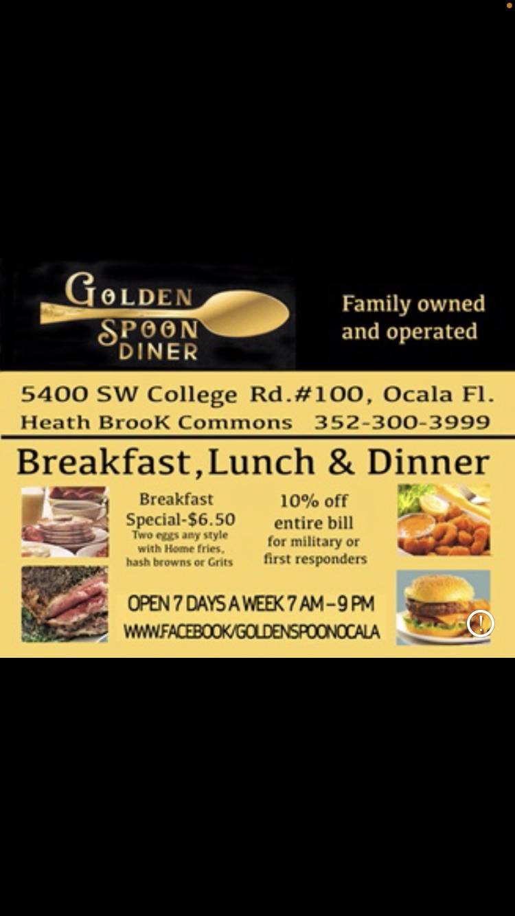 Menu at Golden Spoon Diner restaurant, Ocala