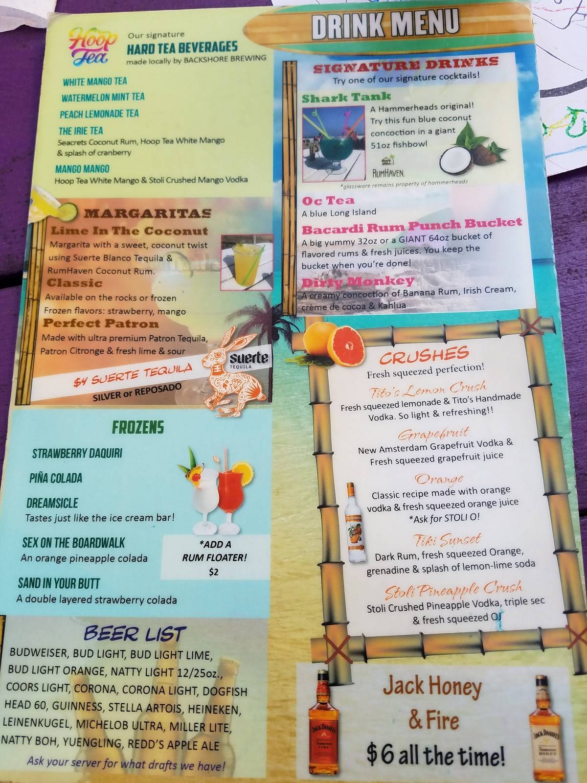 Menu at Hammerheads Bar & Grill, Ocean City