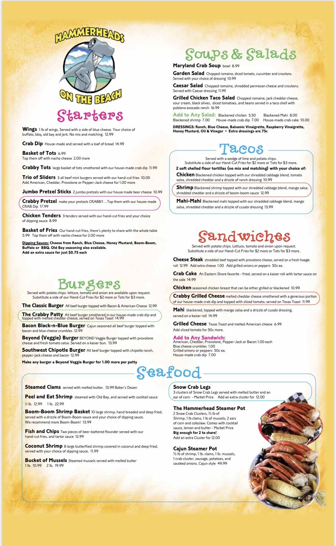 Menu at Hammerheads Bar & Grill, Ocean City