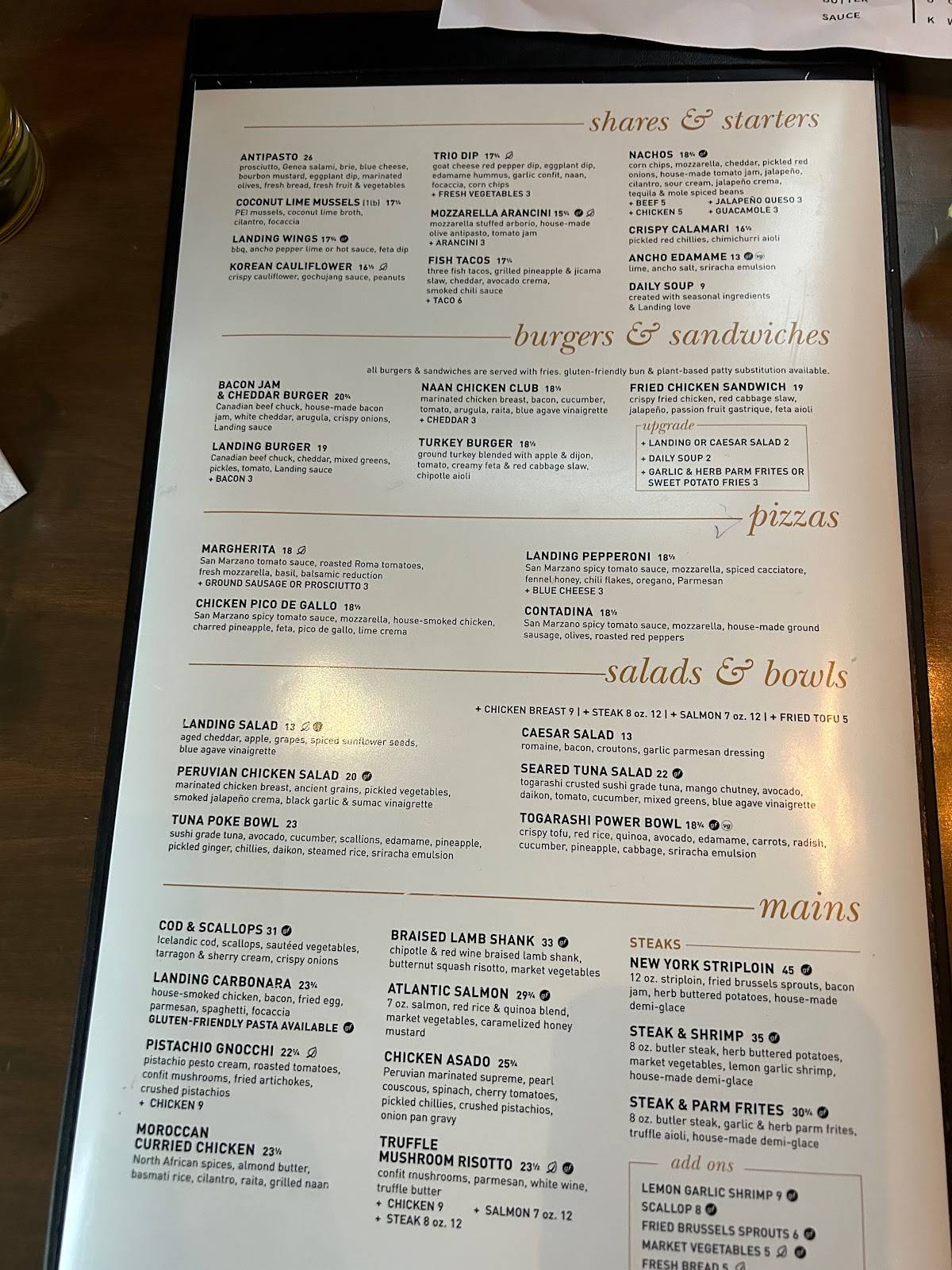 Menu at Harpers Landing pub & bar, Oakville