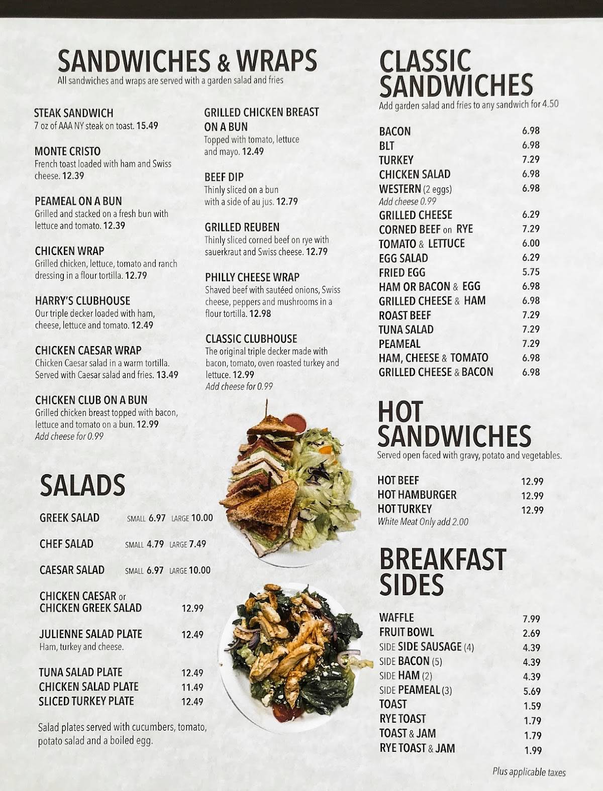 Menu at Harry's Restaurant, London
