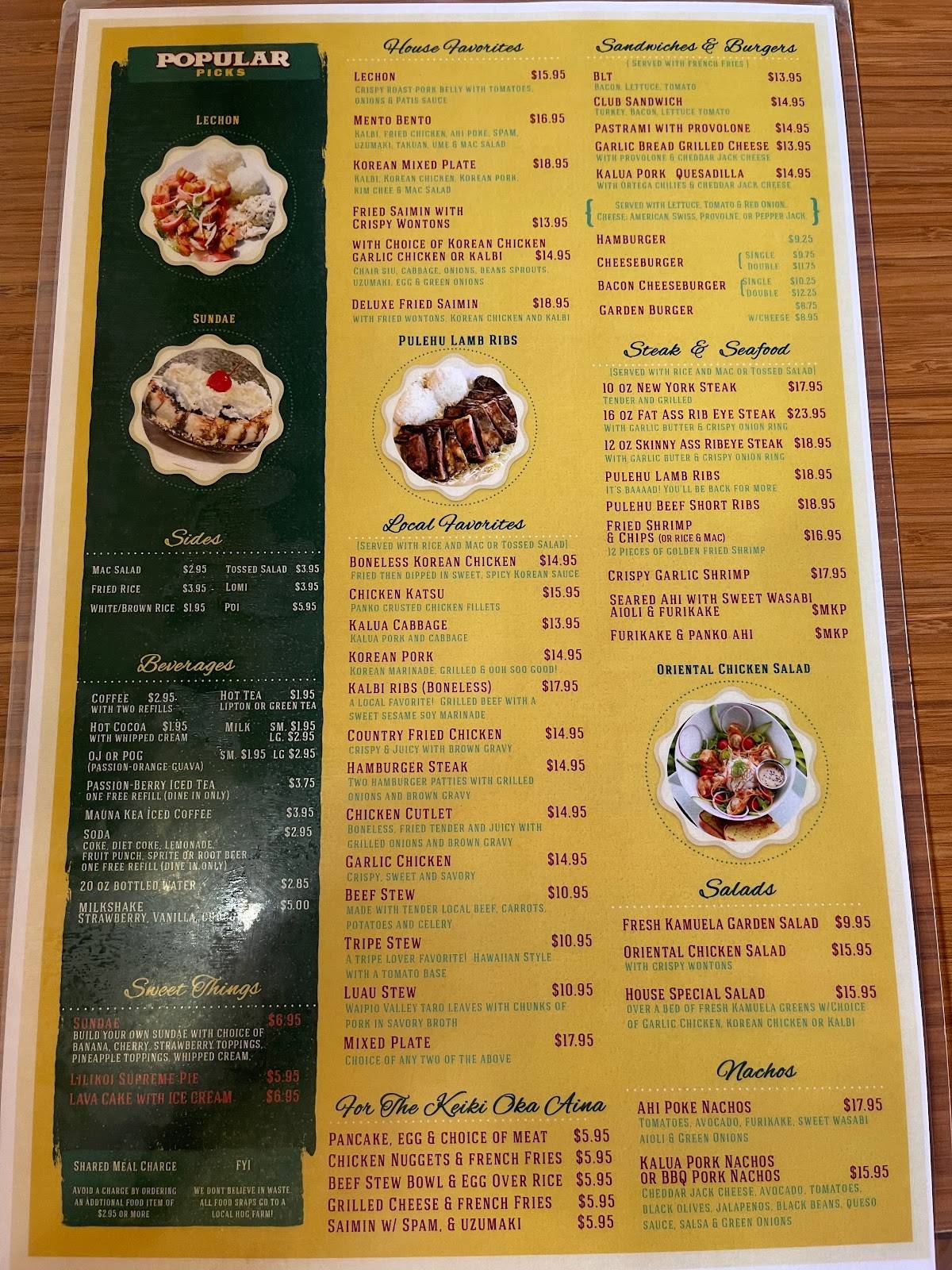Menu at Hawaiian Style Cafe Hilo, Hilo, 681 Manono St