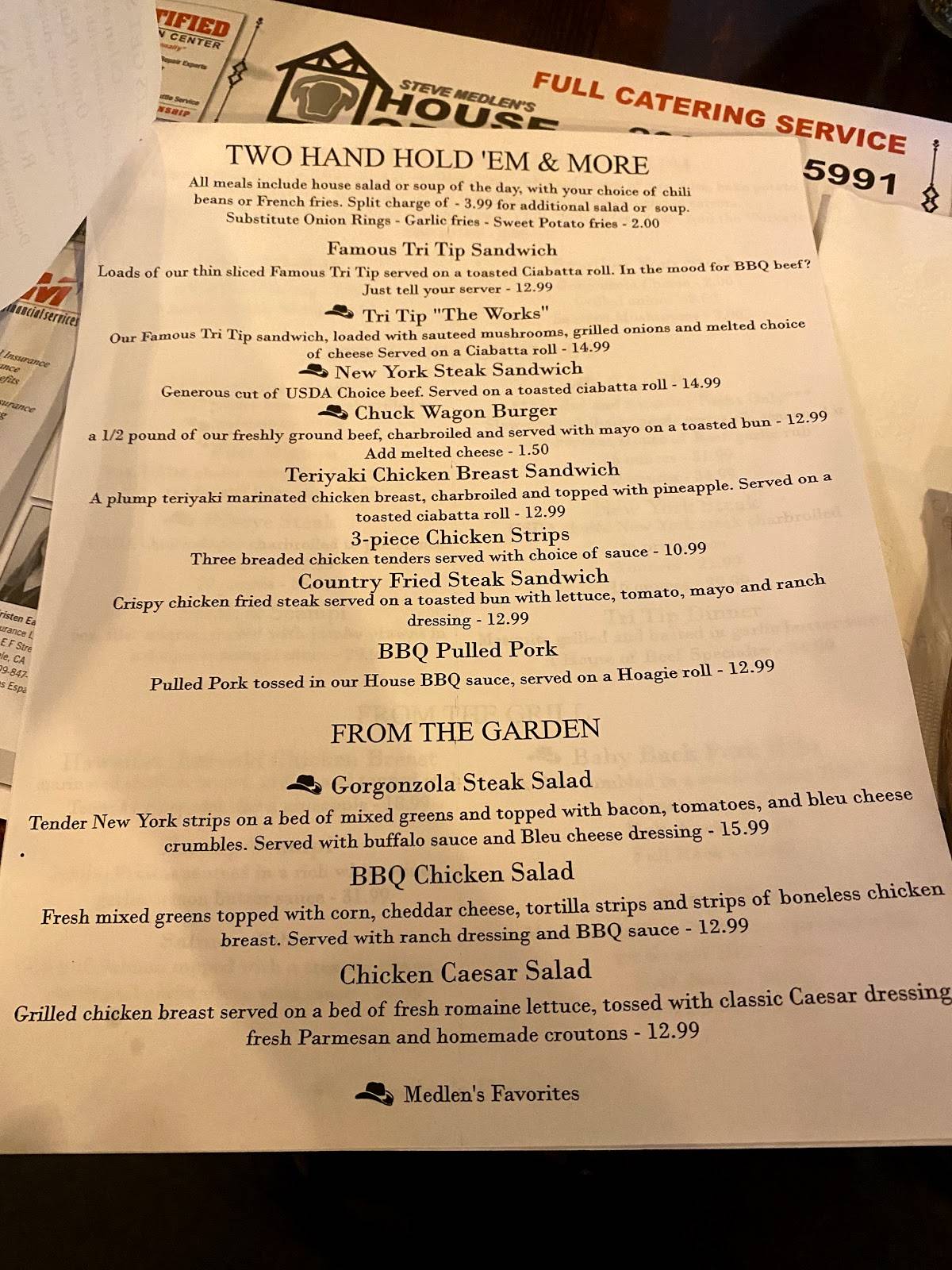 Menu at House of Beef steakhouse, Oakdale