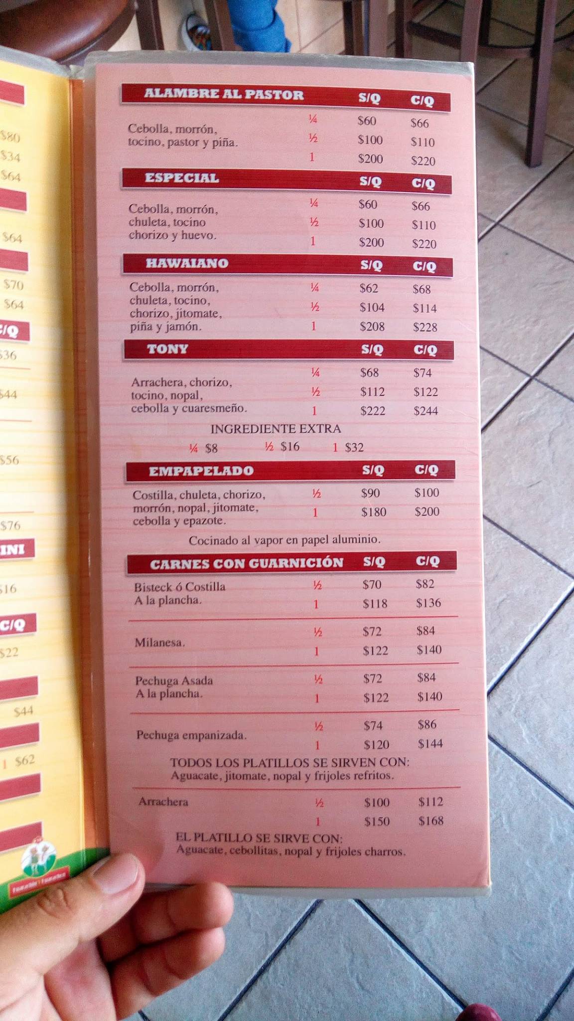 Carta del restaurante Huarachín y Huarachón, Nezahualcóyotl, Nte. 70 6019