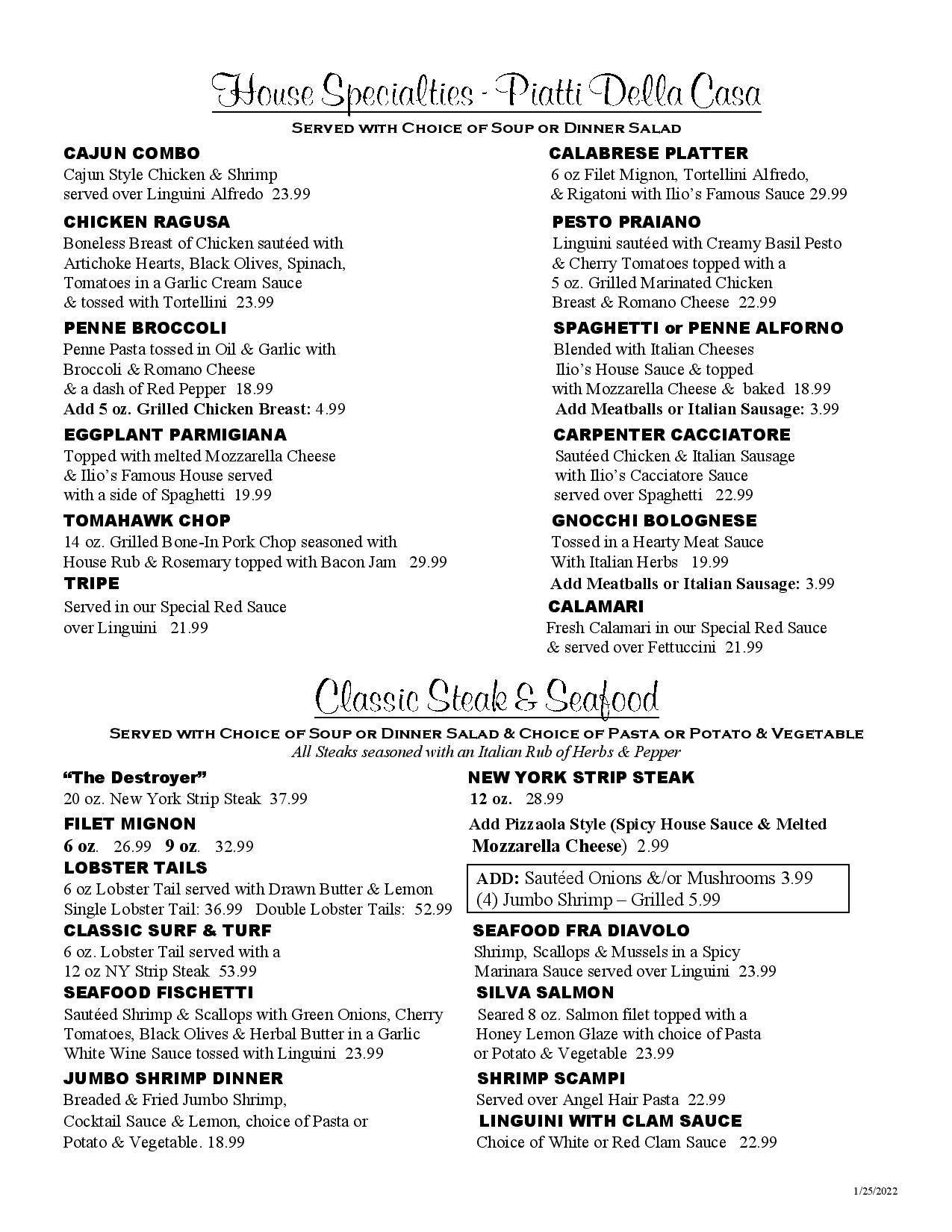 Menu at Ilio DiPaolo's Restaurant &amp; Banquet Facility, Blasdell