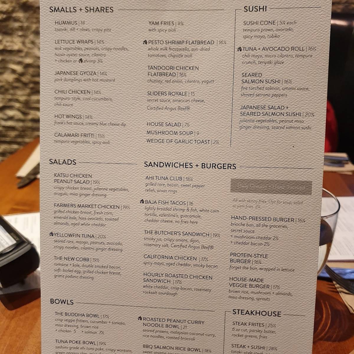 Menu at JOEY Burrard steakhouse, Vancouver, 820 Burrard St