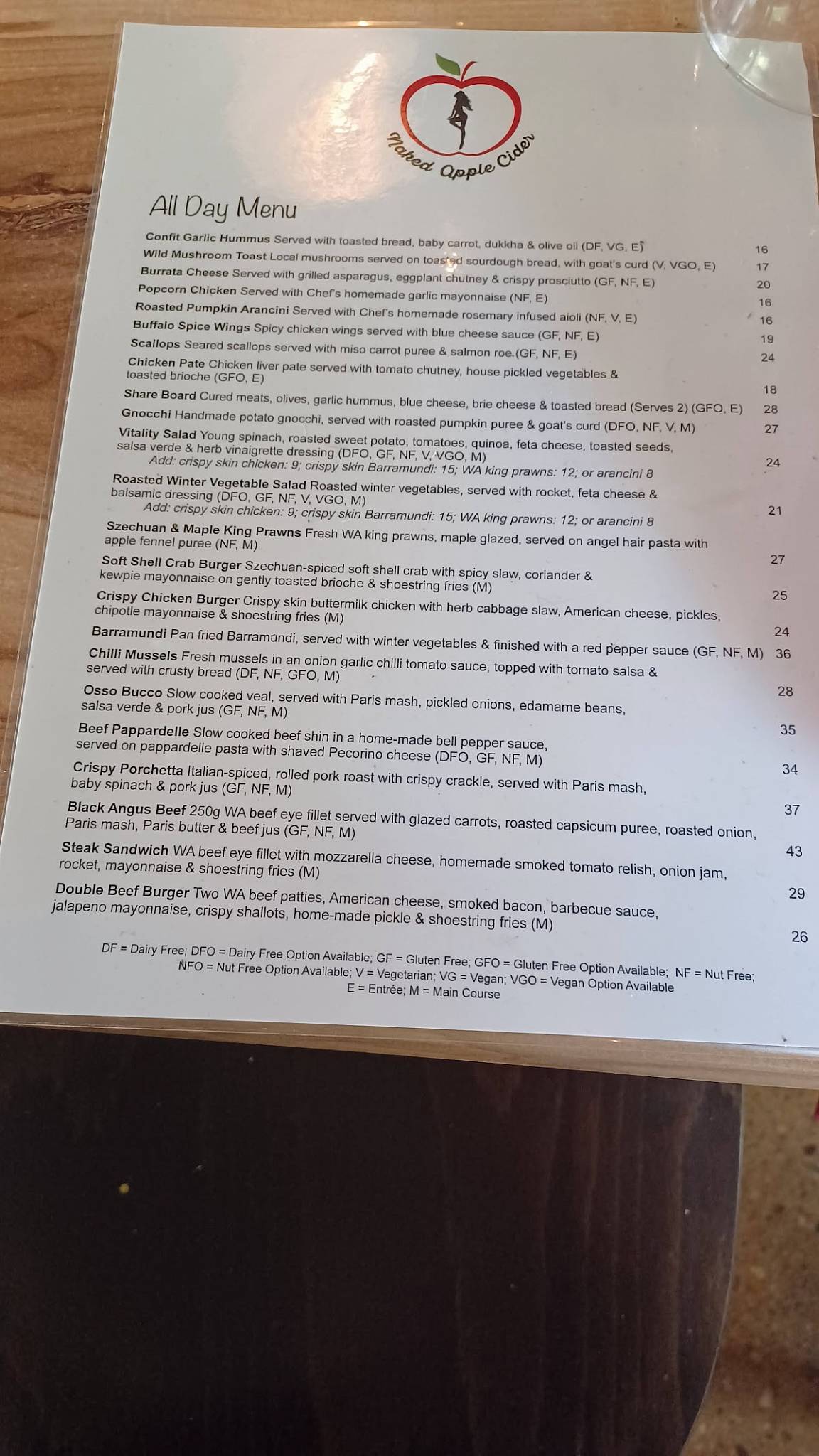 Menu at Naked Apple Cider House restaurant, Karragullen