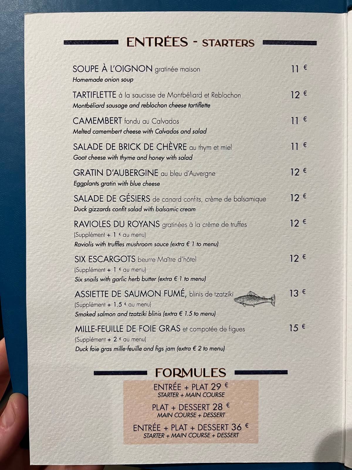 Menu at La Jacobine restaurant, Paris, 5961 Rue SaintAndré des