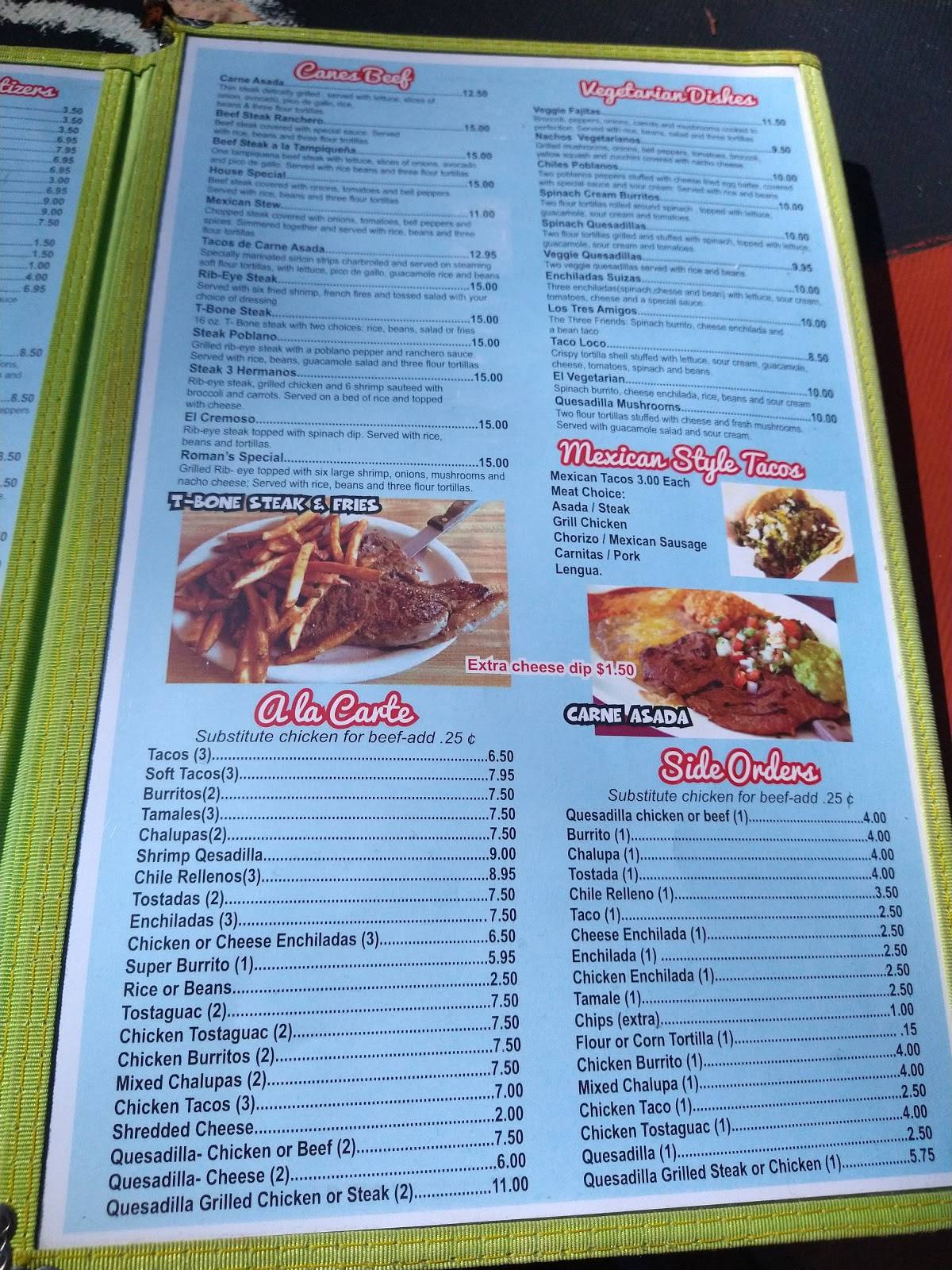 Menu at La Montaña Mexican Restaurant, Chimney Rock