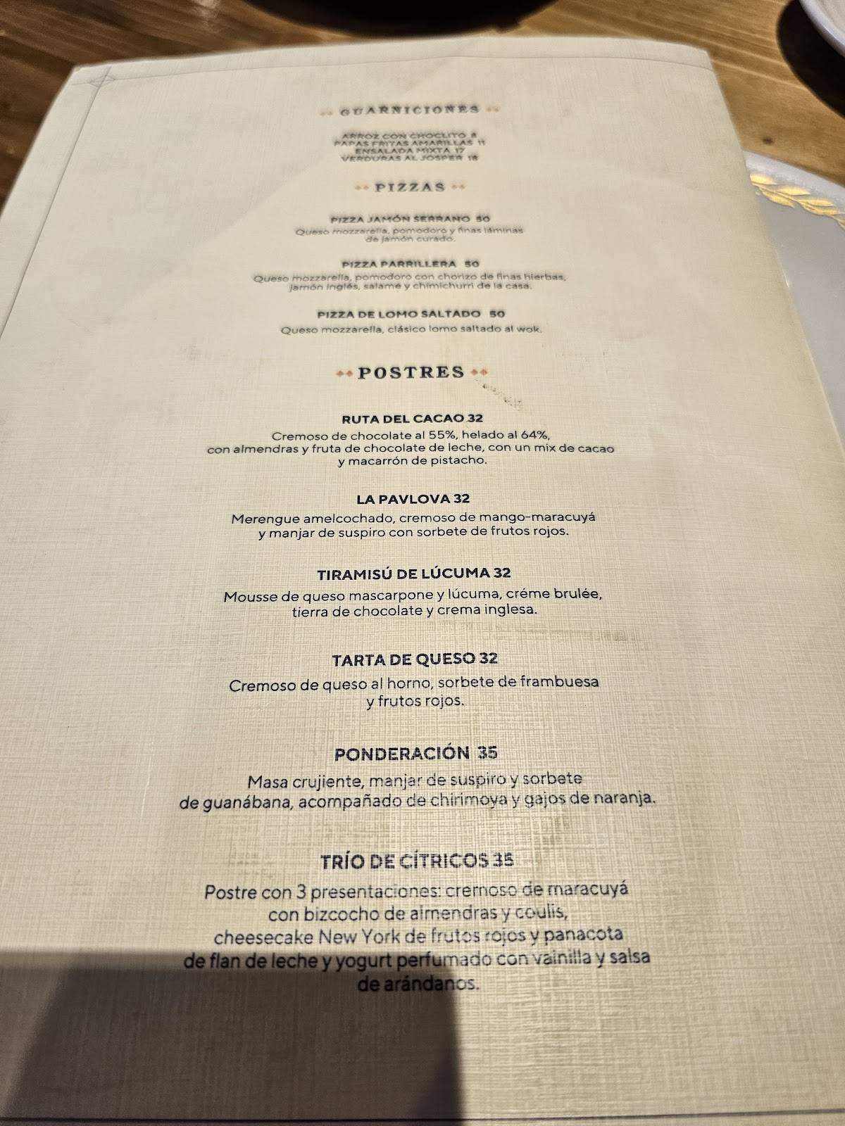 Menu at Casa Tambo Restaurant, Lima
