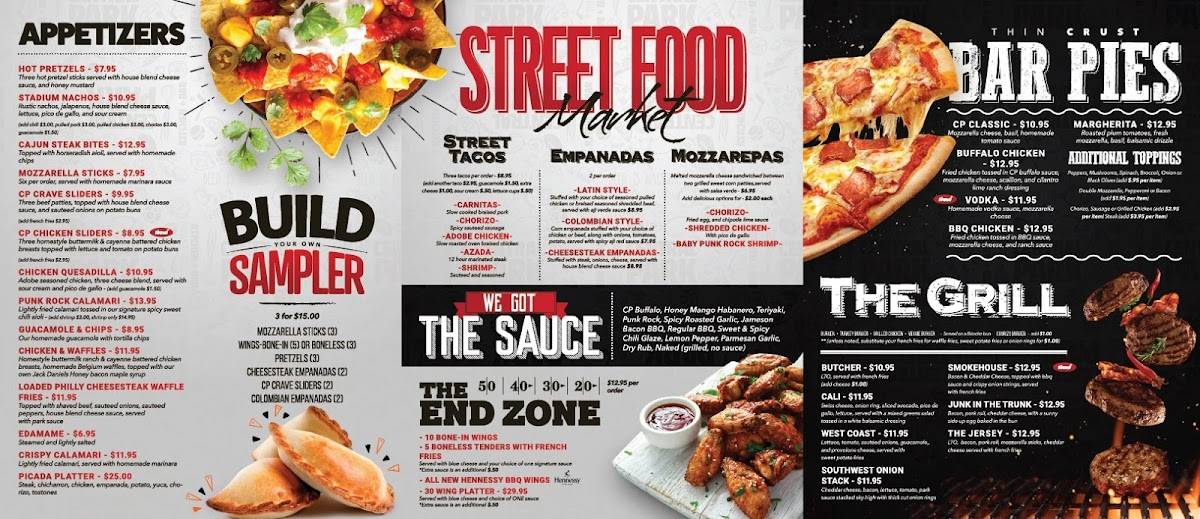 Menu at Central Park NJ Sports Bar Restaurant Banquet Hall