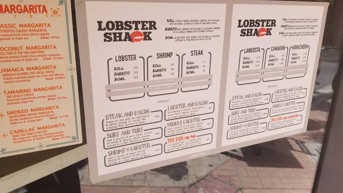 Menu at Lobster Shack restaurant, San Miguel de Cozumel