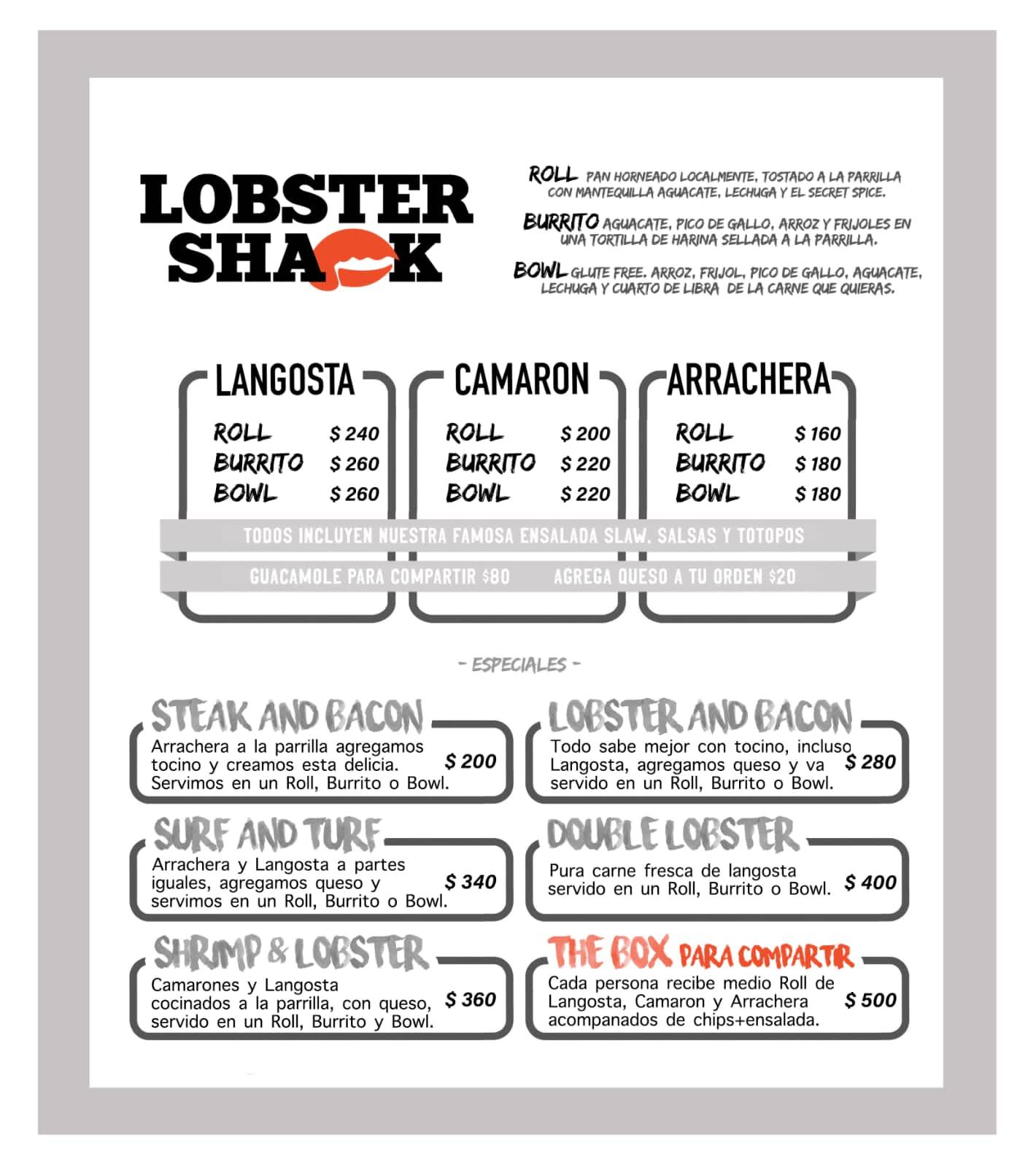 Menu at Lobster Shack restaurant, San Miguel de Cozumel