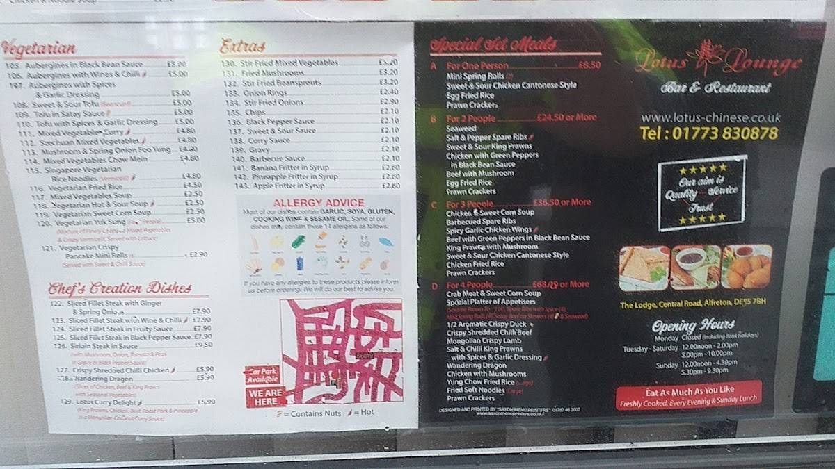 Menu at Lotus Lounge fast food, Alfreton