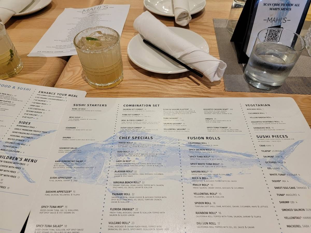 Menu at Mahi's restaurant, Virginia Beach