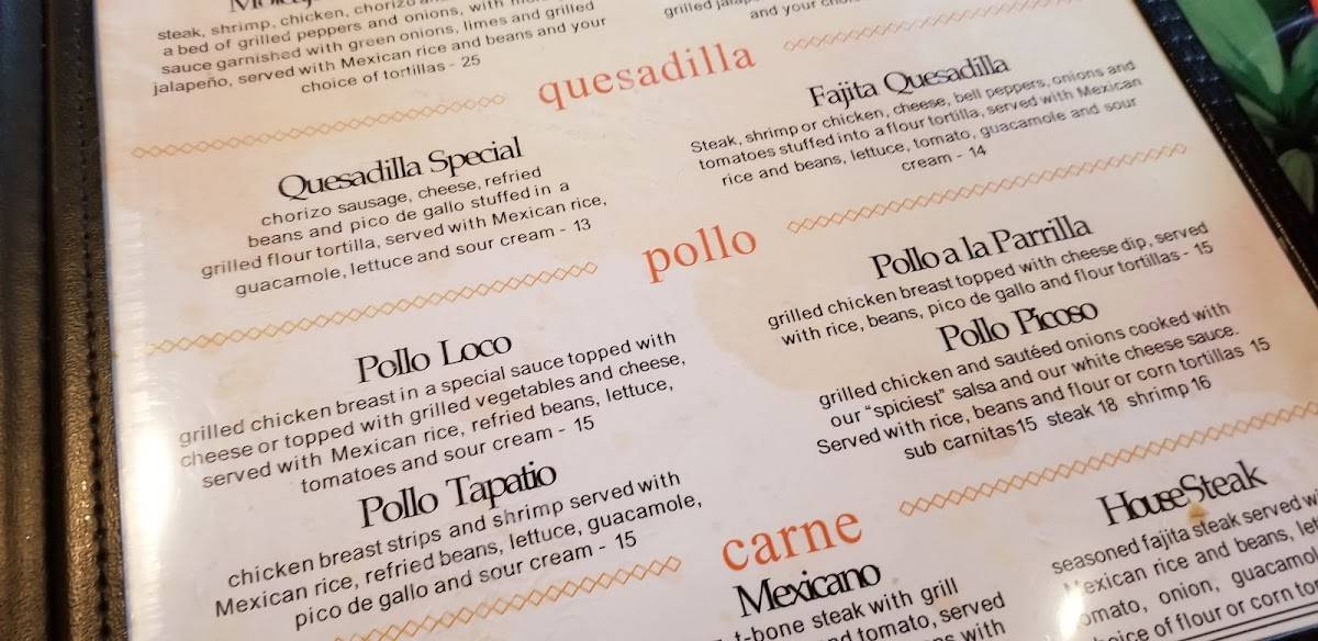 Menu at Mangos Mexican Cuisine and Tequila Bar, East Tawas