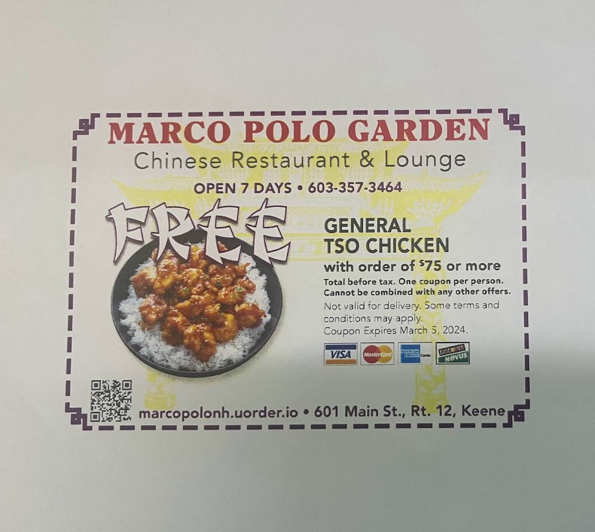 Menu at Marco Polo garden Chinese restaurant, Keene