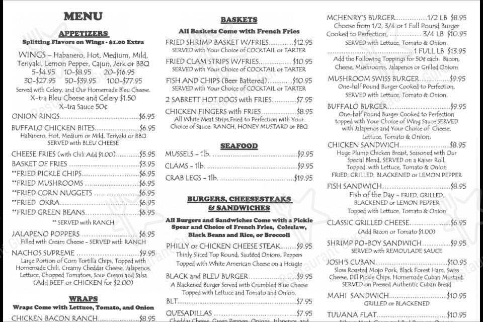 Menu at Stone's Irish Pub, Keystone Heights
