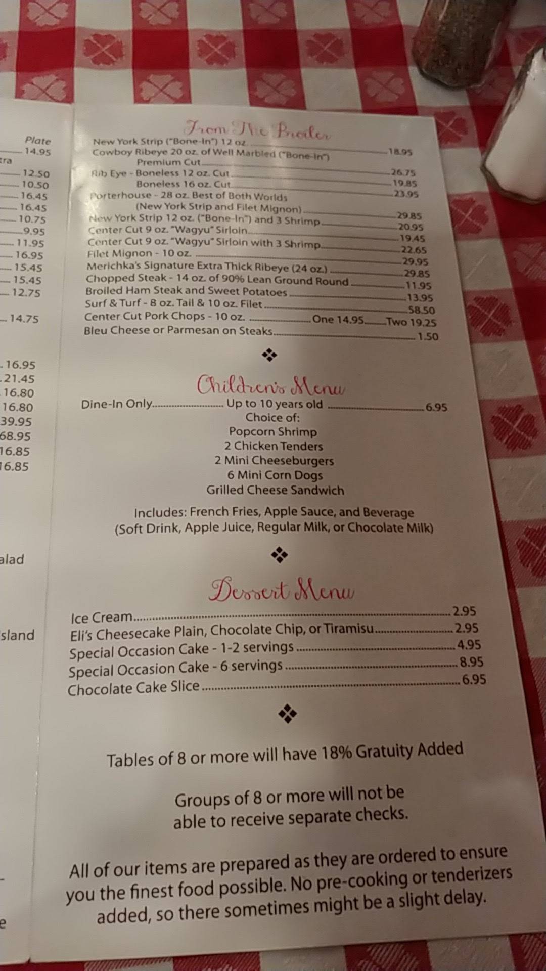 Menu at Merichka's Restaurant, Crest Hill