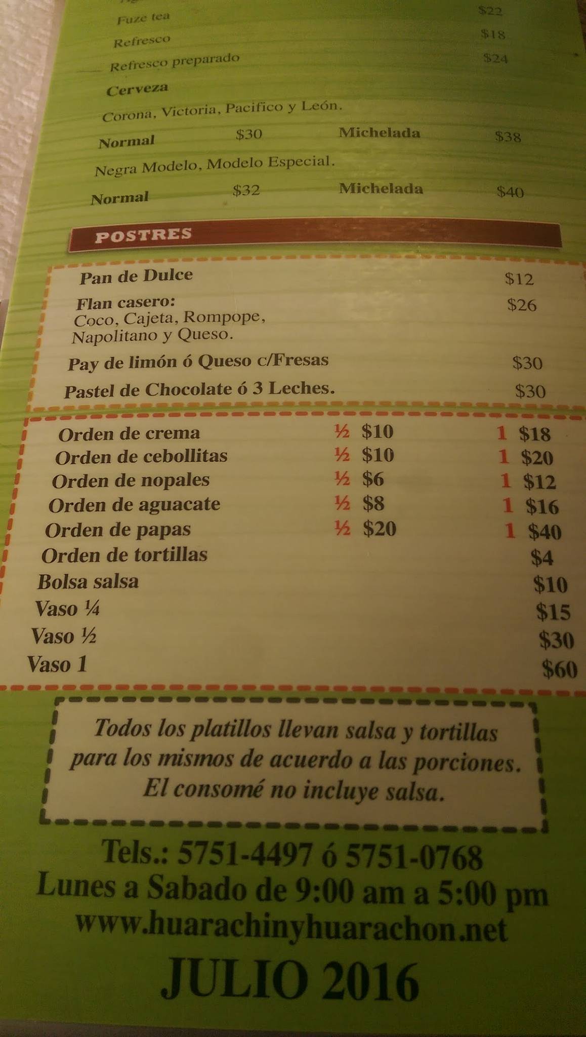 Carta del restaurante Huarachín y Huarachón, Tlalnepantla, Calle Norte ...