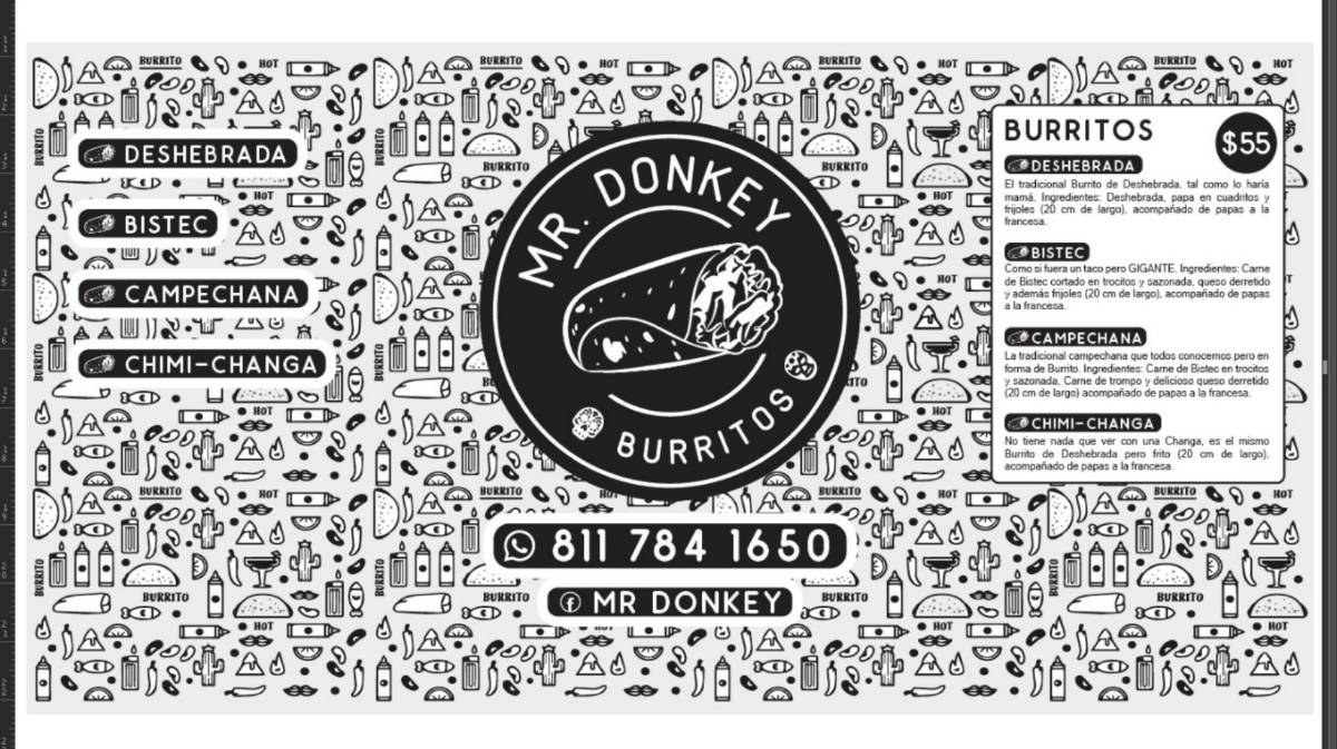 Carta del restaurante Mr. Donkey (Burritos) (tacos al vapor), Monterrey