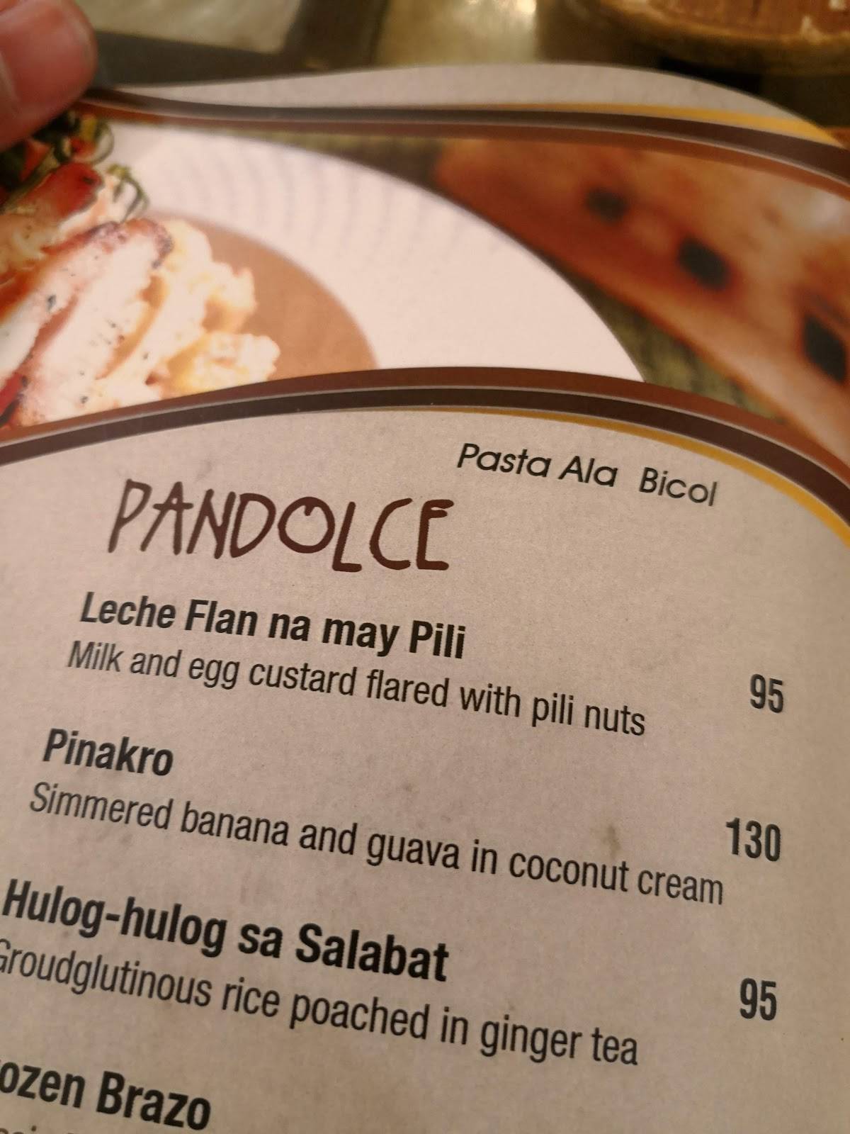 Menu at Chef Doy’s restaurant, Naga
