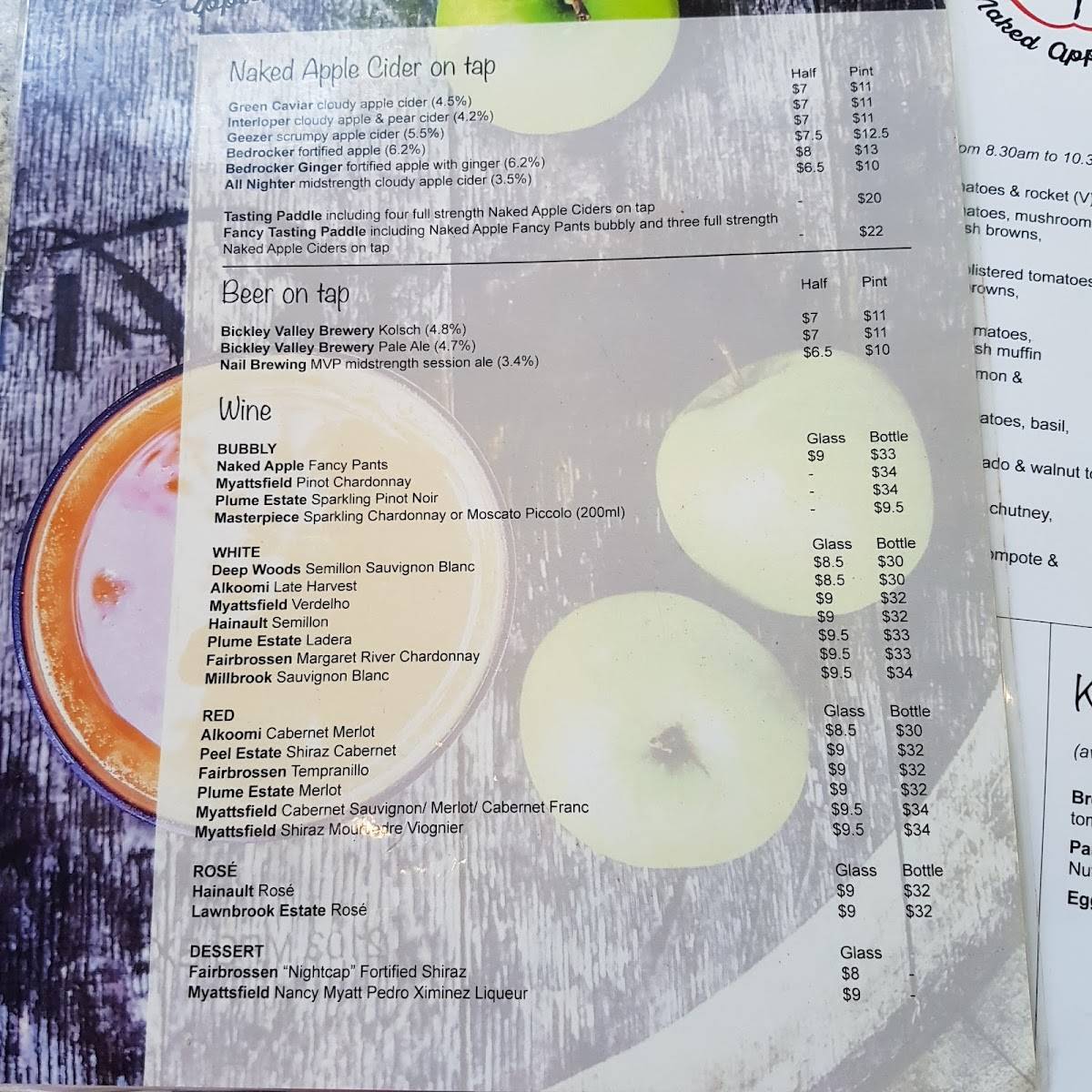 Menu at Naked Apple Cider House restaurant, Karragullen