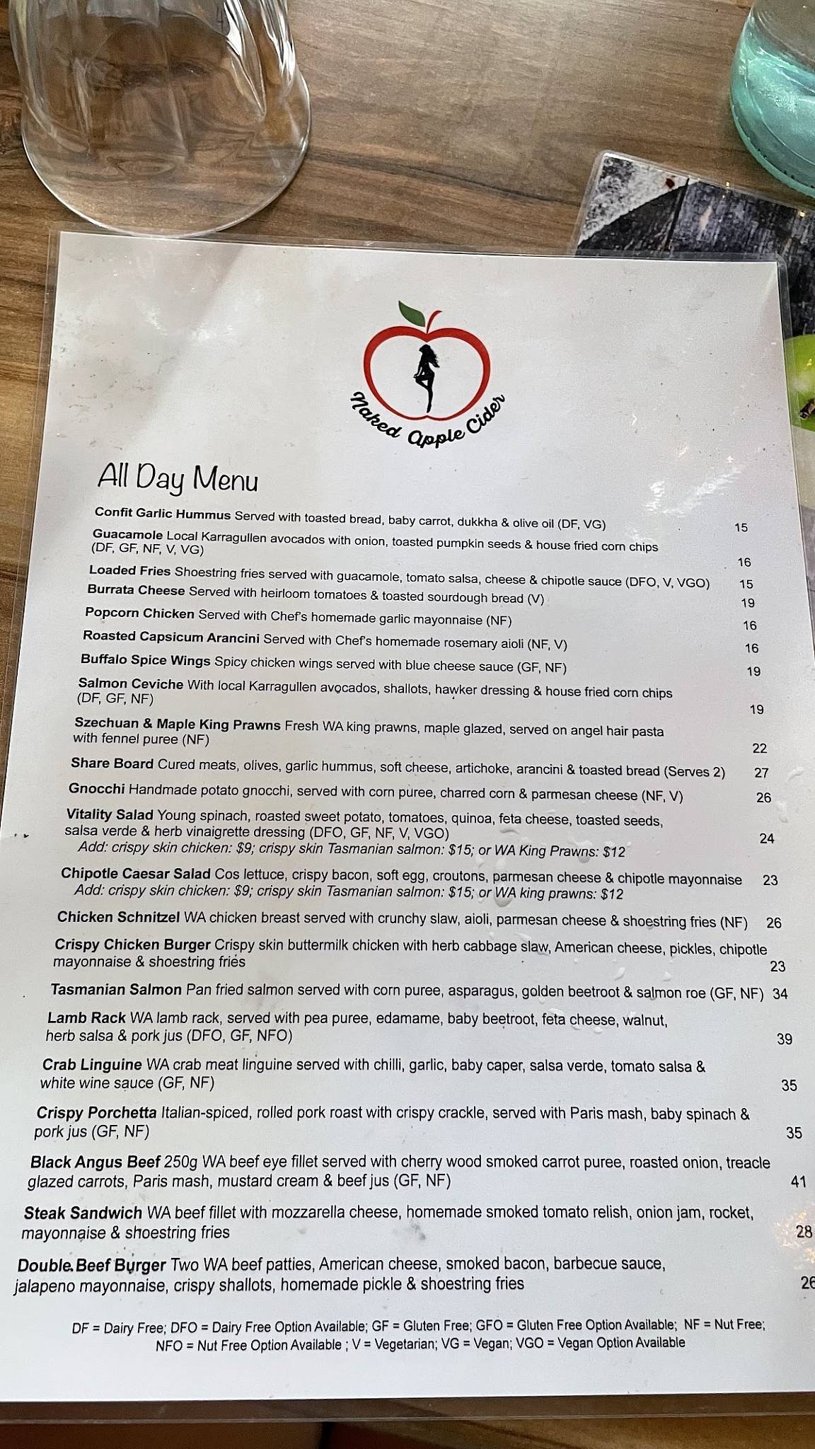 Menu at Naked Apple Cider House restaurant, Karragullen